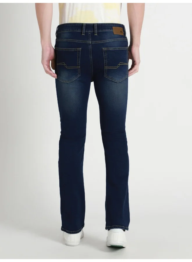 Dennis Lingo Men's Bootcut Dark Blue Cotton Jeans - Modern and Comfortable