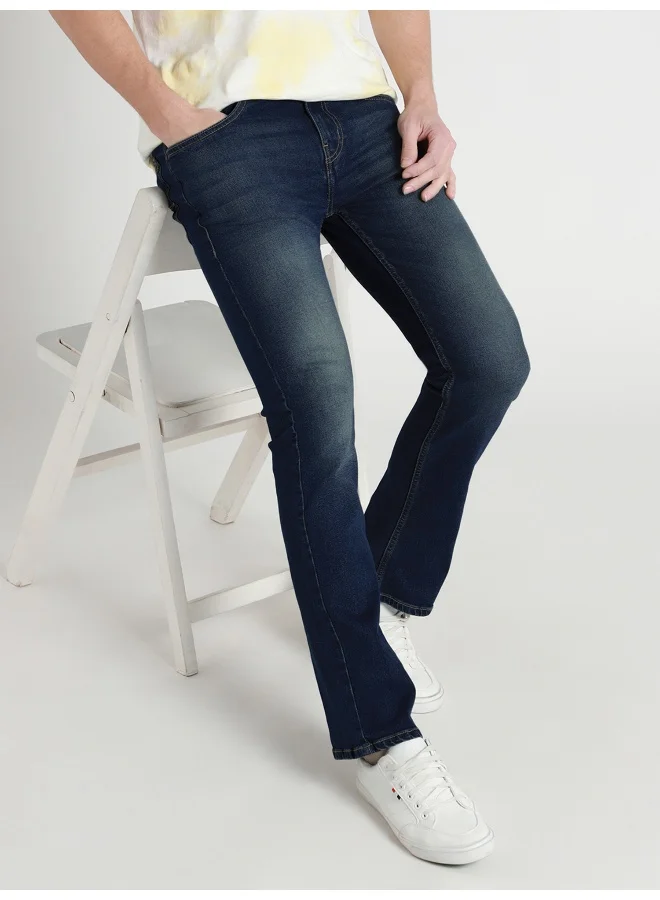 Dennis Lingo Men's Bootcut Dark Blue Cotton Jeans - Modern and Comfortable
