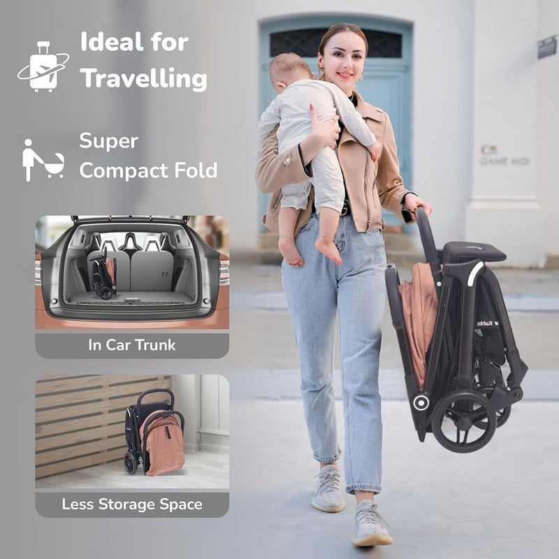 أر فور رابيت عربة أطفال رائعة وأنيقة من نوع R for Rabbit Street Smart Ace، قابلة للطي التلقائي بسهولة بيد واحدة إطار من الألمنيوم مناسبة للسفر ضمان لمدة 6 أشهر للأطفال من عمر 0 إلى 3 سنوات لون أسود برقوقي - Image 3
