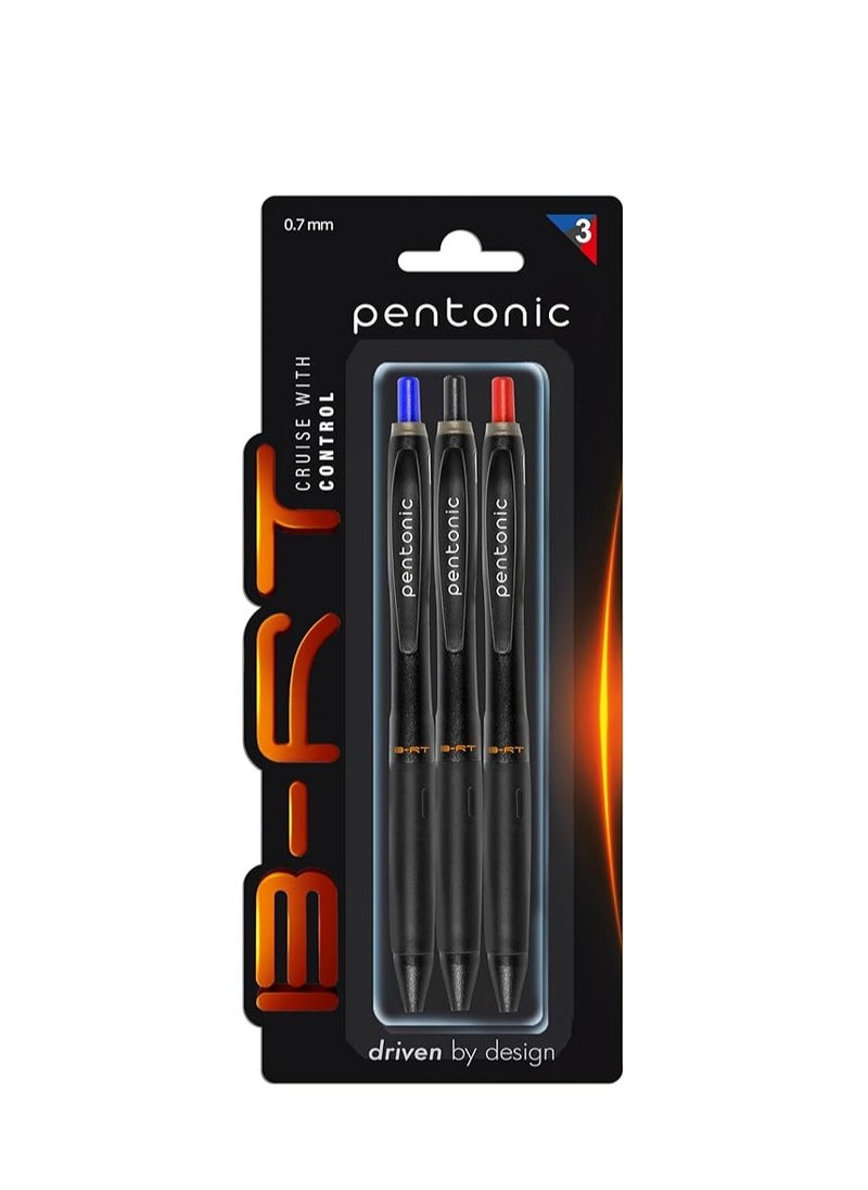 Pentonic Ball Pen Blister Pack | Tip Size 0.7 mm | Retractable Mechanism With Black Matte Finish Body | Smart Grip For Fast Writing Experience | Blue, Black & Red Ink, Pack Of 3  - Image 2