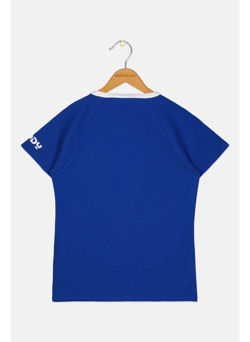 FREDDY - Kids Girl Short Sleeve Brand Logo T Shirt, Blue - Image 1
