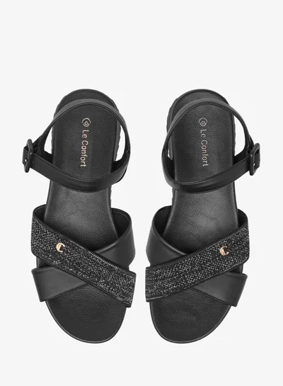 Le Confort Women Textured Cross Strap Sandals with Buckle Closure