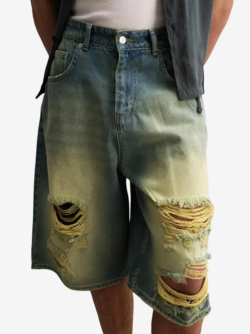 جيستو GIESTO Destroyed Denim Capri Shorts