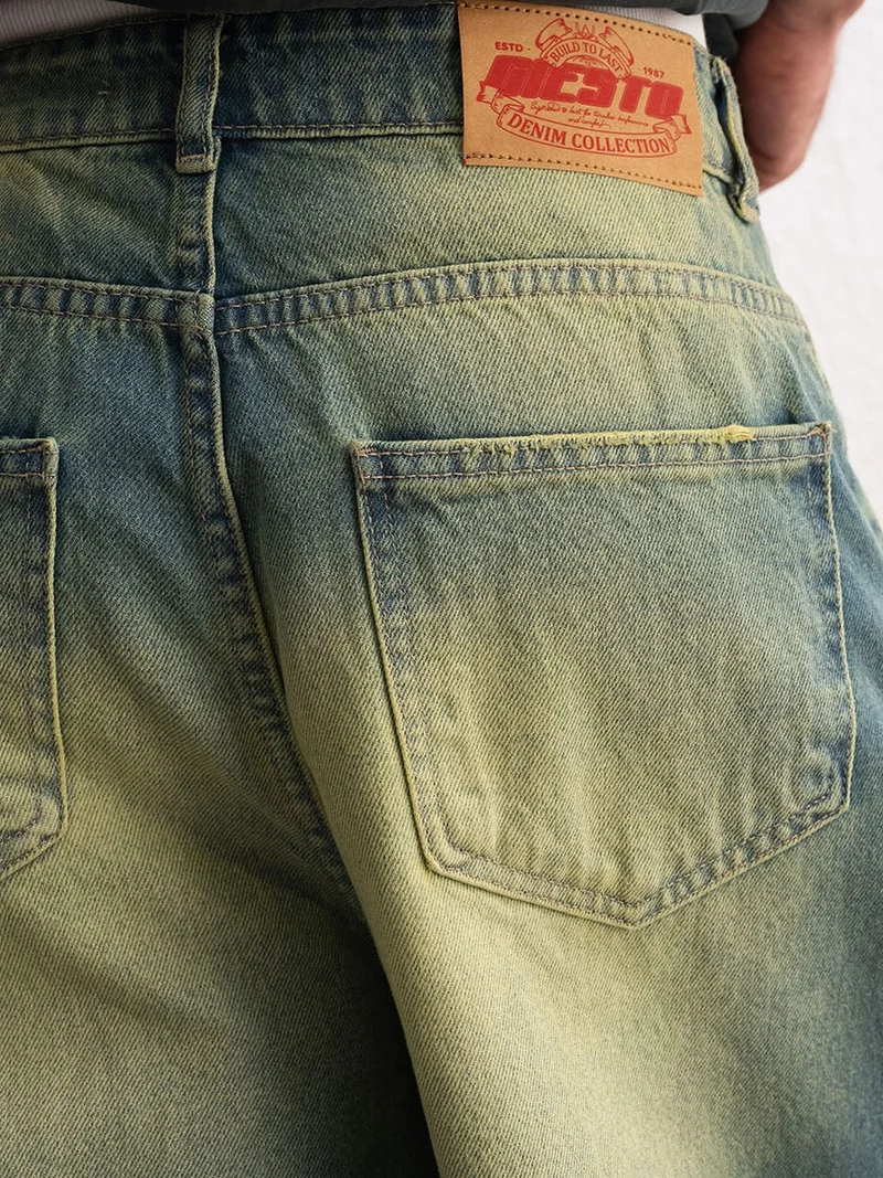 Giesto Green GIESTO Destroyed Denim Capri Shorts for Men | Best Price UAE