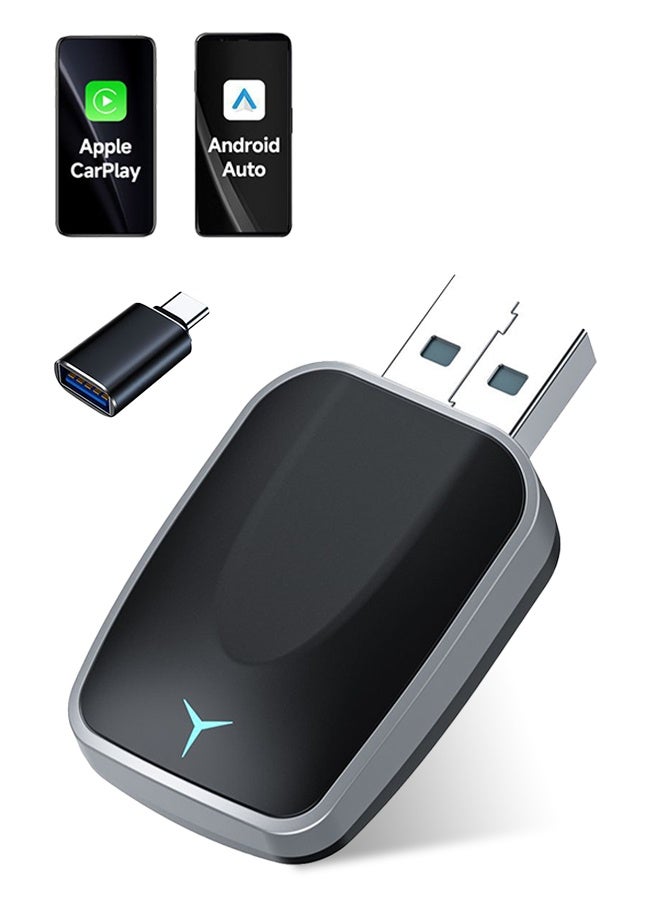 نفس محول كار بلاي لاسلكي لأجهزة iPhone وAndroid، التوصيل والتشغيل التلقائي يحول السلكي إلى محول كار بلاي لاسلكي من Apple، بلوتوث 5.2 و5.8 جيجاهرتز بدون تأخير وتحكم مستقر مع USB-C وType-C - Image 1