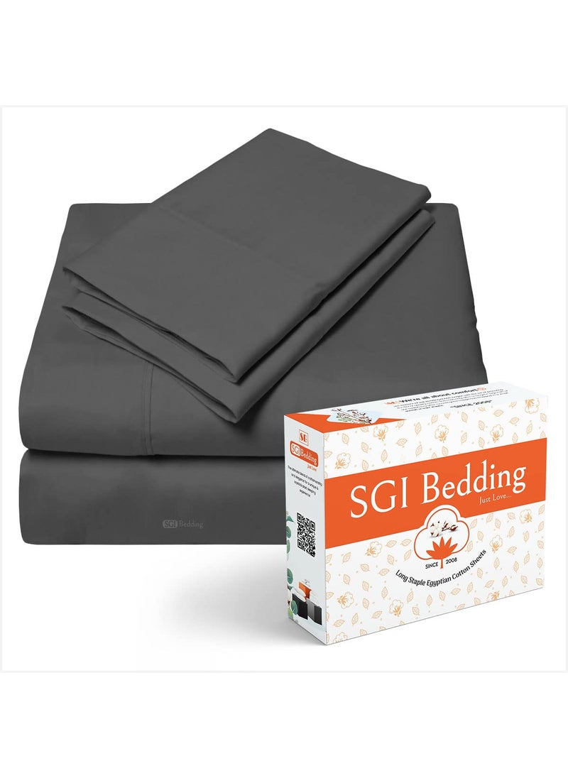 SGI bedding SGI 500 TC 100% Egyptian Cotton Bed Sheets  Luxurious Soft for Premium Hotel Quality 4Pc Sheet Set - 1 Fitted Sheet  1 Flat Sheet & 2 Pillowcase 15"" inch Deep Pocket (RV King  Dark Gray Solid)  - Image 1