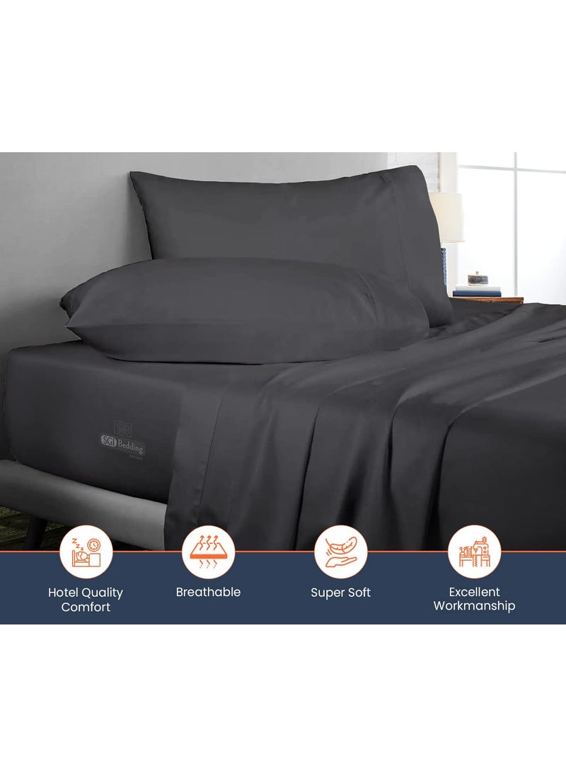 SGI bedding SGI 500 TC 100% Egyptian Cotton Bed Sheets  Luxurious Soft for Premium Hotel Quality 4Pc Sheet Set - 1 Fitted Sheet  1 Flat Sheet & 2 Pillowcase 15"" inch Deep Pocket (RV King  Dark Gray Solid)  - Image 3