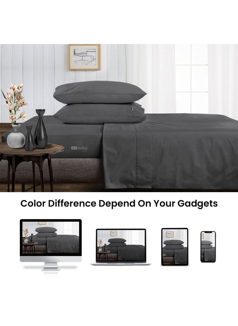 SGI bedding SGI 500 TC 100% Egyptian Cotton Bed Sheets  Luxurious Soft for Premium Hotel Quality 4Pc Sheet Set - 1 Fitted Sheet  1 Flat Sheet & 2 Pillowcase 15"" inch Deep Pocket (RV King  Dark Gray Solid)  - Image 4