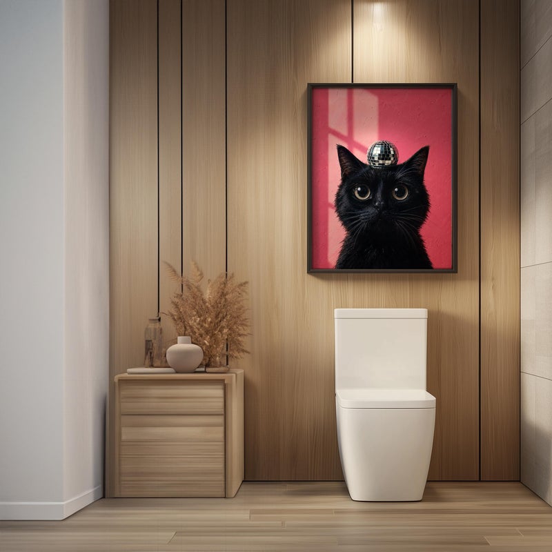 TNESSENTIAL Black Cat Wall Art, Disco Ball Cat Poster, Funny Pink Cat Print, Quirky Animal Decor, Maximalist Wall Art, Eclectic Cat Lover Gift - Image 4