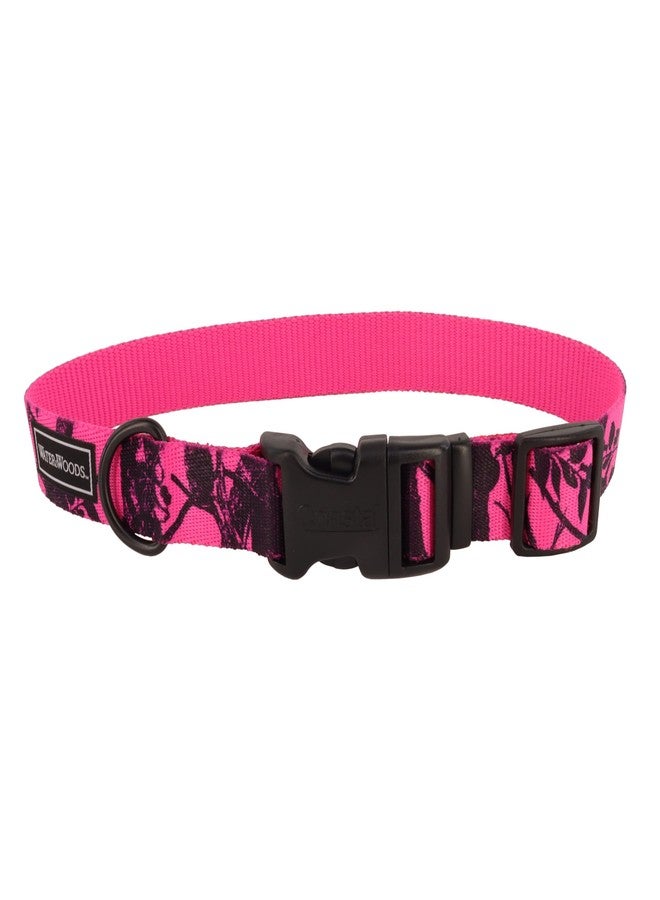 Coastal Pet - Water & Woods Blaze Adjustable Patterned Dog Collar by Coastal Pet - Durable Snap-Lock Buckle - Highly Visible with Forest Silhouette Pattern - Neon Pink Tree, Medium - 1" x 14"-20" - Image 1