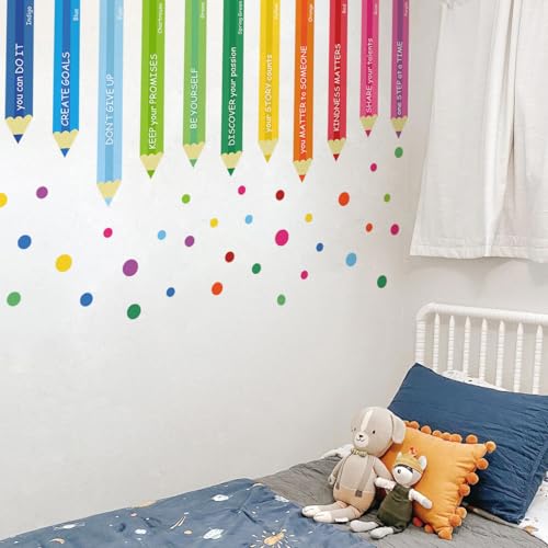 DRWSSR Removable DIY Color Pencils Wall Decals Watercolor Colored Dot Wall Stickers Vinyl Wall Inspirational Quotes Art Stickers for Kids Bedroom Living Room Classroom Playroom Home Wall Decor - Image 3