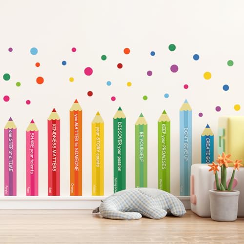 DRWSSR Removable DIY Color Pencils Wall Decals Watercolor Colored Dot Wall Stickers Vinyl Wall Inspirational Quotes Art Stickers for Kids Bedroom Living Room Classroom Playroom Home Wall Decor - Image 1