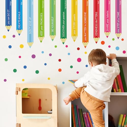 DRWSSR Removable DIY Color Pencils Wall Decals Watercolor Colored Dot Wall Stickers Vinyl Wall Inspirational Quotes Art Stickers for Kids Bedroom Living Room Classroom Playroom Home Wall Decor - Image 4