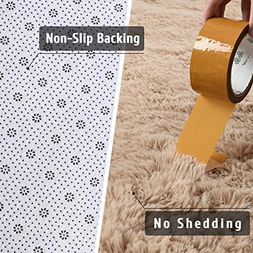 DweIke Fluffy Small Area Rug for Bedroom Living Room, 3x5 Feet Soft Plush Shaggy Beige Rugs for Girls Boys Kids, Non-Slip and Machine Washable Carpet for Nursery Dorm Home Decor - Image 3