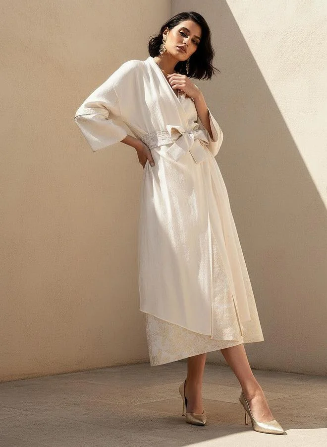 Iconic Iconic Relaxed Fit Jacquard Shrug with Tie Up Belt