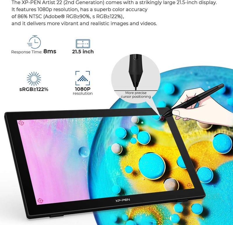 XPPen XP-PEN Artist 22 (2nd Gen) 21.5" Drawing Tablet with 1080P Display with 86% NTSC Color Gamut - Battery-Free Stylus Pen and Adjustable Stand - Supports Windows and Mac - Image 3