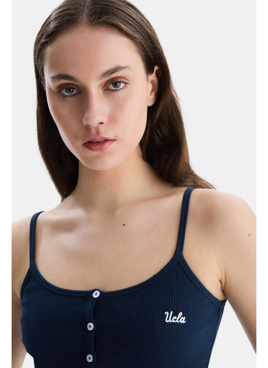 UCLA Rhodes Navy Blue Strappy Embroidered Women's Crop  - Image 2