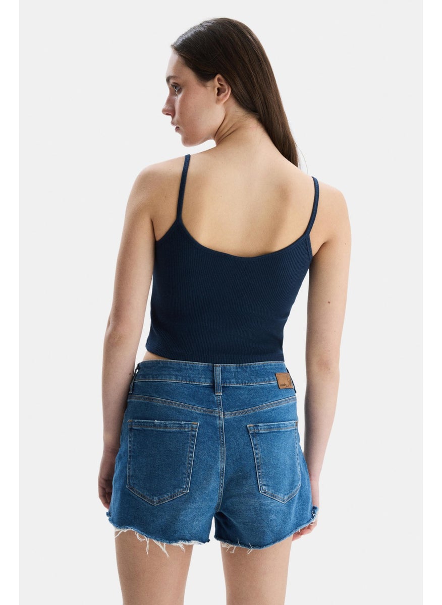 UCLA Rhodes Navy Blue Strappy Embroidered Women's Crop  - Image 4