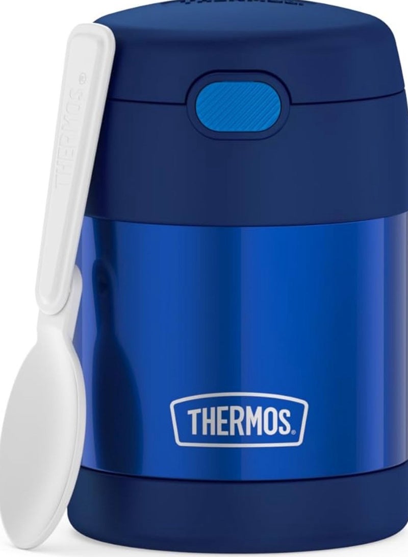 ترموس وعاء طعام فانتينر للاطفال من الستانلس ستيل المعزول بتقنية تفريغ الهواء ثيرموس سعة 10 اونصة مع ملعقة قابلة للطي لون كحلي - Image 1