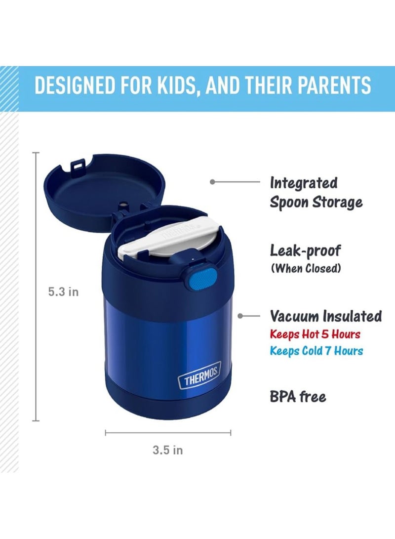 ترموس وعاء طعام فانتينر للاطفال من الستانلس ستيل المعزول بتقنية تفريغ الهواء ثيرموس سعة 10 اونصة مع ملعقة قابلة للطي لون كحلي - Image 2