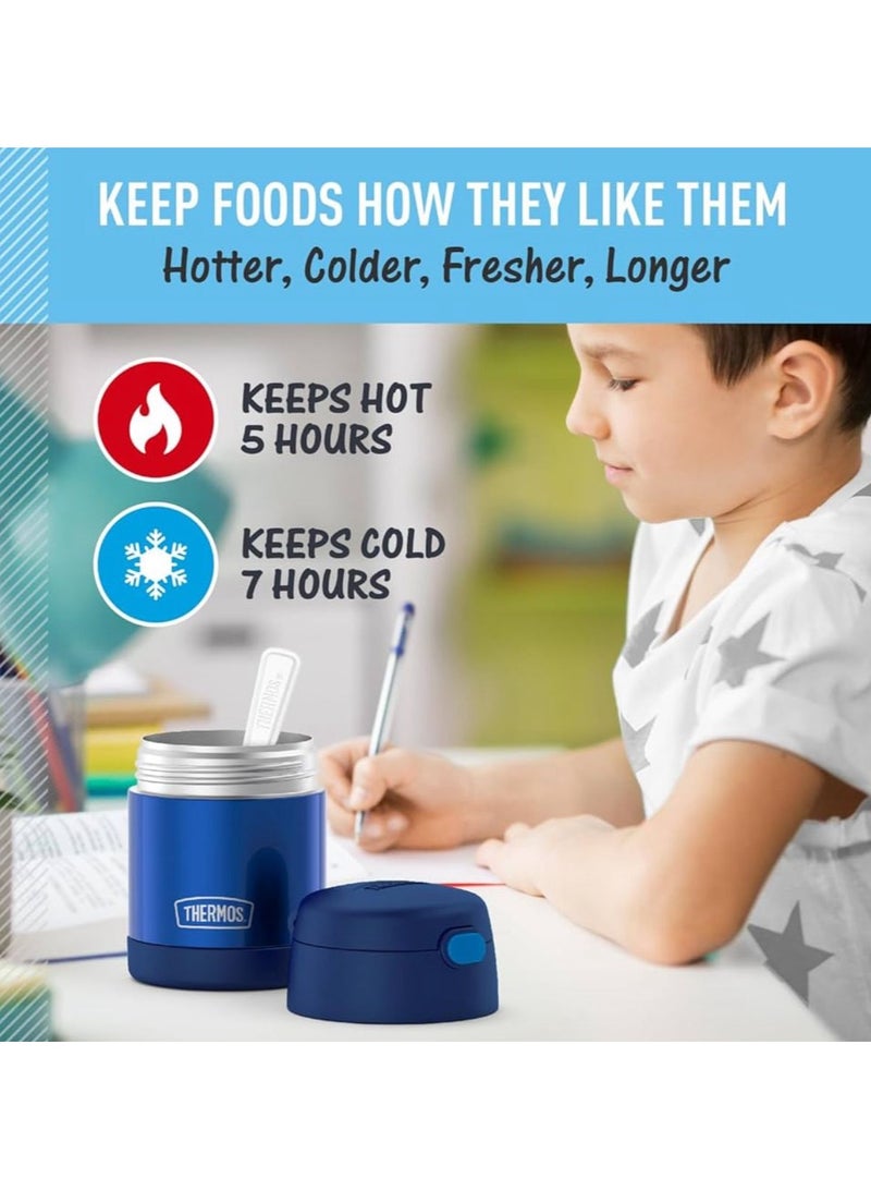 ترموس وعاء طعام فانتينر للاطفال من الستانلس ستيل المعزول بتقنية تفريغ الهواء ثيرموس سعة 10 اونصة مع ملعقة قابلة للطي لون كحلي - Image 4