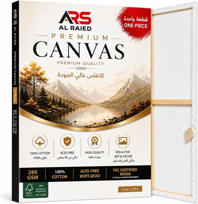 ARS Blank Canvas Size-120x100cm White, Stretched Canvas, White Cotton, Artist Canvas, Boards for Painting Acrylic Pouring Oil Paint Dry & Wet Art Mediafor Painting, Large Canvas Panel for Acrylic Pouring & Oil Paint, Durable MDF Frame, Professional Art Surface - Image 1