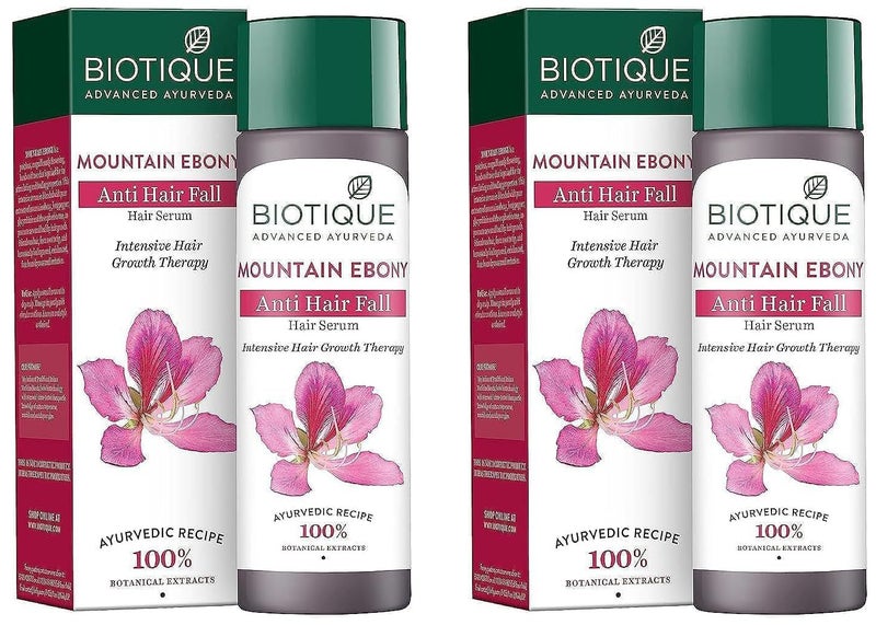 Biotique Mountain Ebony Vitalizing Serum Prevents Hair Fall Soothes Scalp Promotes Hair Growth 100 Botanical Extracts Suitable for All Skin Types 120ml Pack of 2 - Image 1