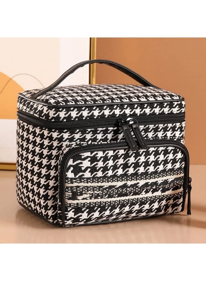 منظم مكياج أسود، حقيبة مستحضرات تجميل للسفر، حقائب أدوات تواليت محمولة للنساء، صناديق أدوات المكياج وحقائب الفرش مع مقصورات (الحجم: 23 * 16 * 16 سم) - Image 5