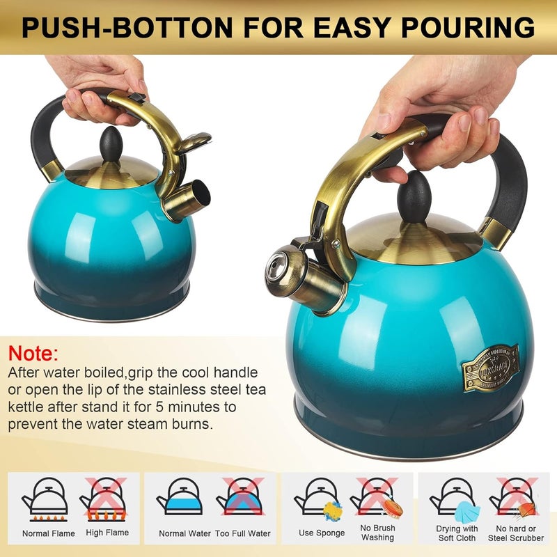 LUXGRACE 3Quart Whistling Tea Kettle Classic Teapot Stainless Steel Teakettle with Cool Grip for Stovetop - Image 5