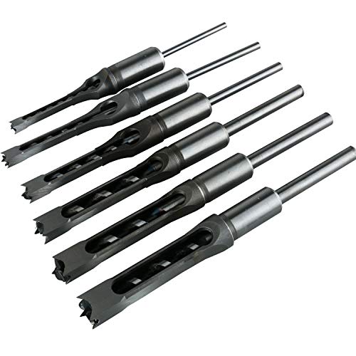 YaeKoo 6pcs Square Hole Mortise Chisel Drill Bit Tools, 5/8" 9/16" 1/2" 3/8" 5/16" 1/4" HSS Woodworking Hole Saw Mortising Chisel Drill Bit Set, Different Sizes - Image 1