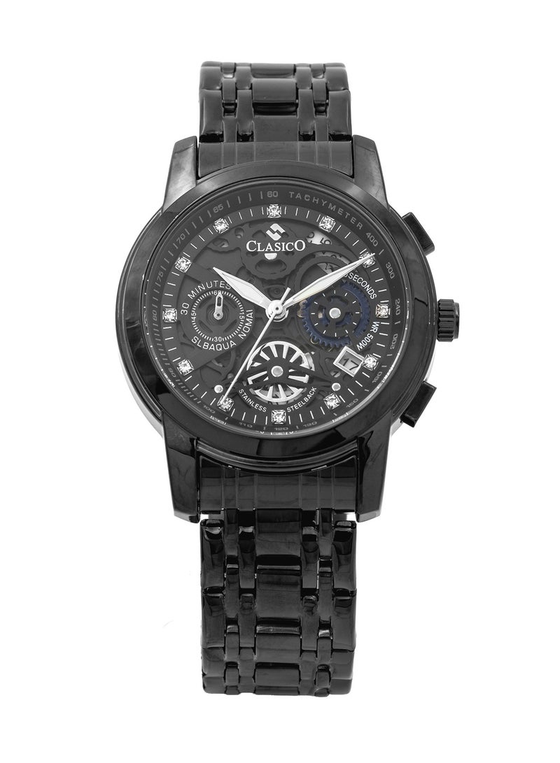 Clasico Skeleton Dial Edition – Stealth Black Chronograph Men's Watch with Premium Soft Steel Strap – Waterproof Design - Image 1