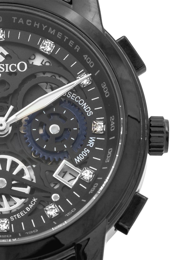 Clasico Skeleton Dial Edition – Stealth Black Chronograph Men's Watch with Premium Soft Steel Strap – Waterproof Design - Image 2