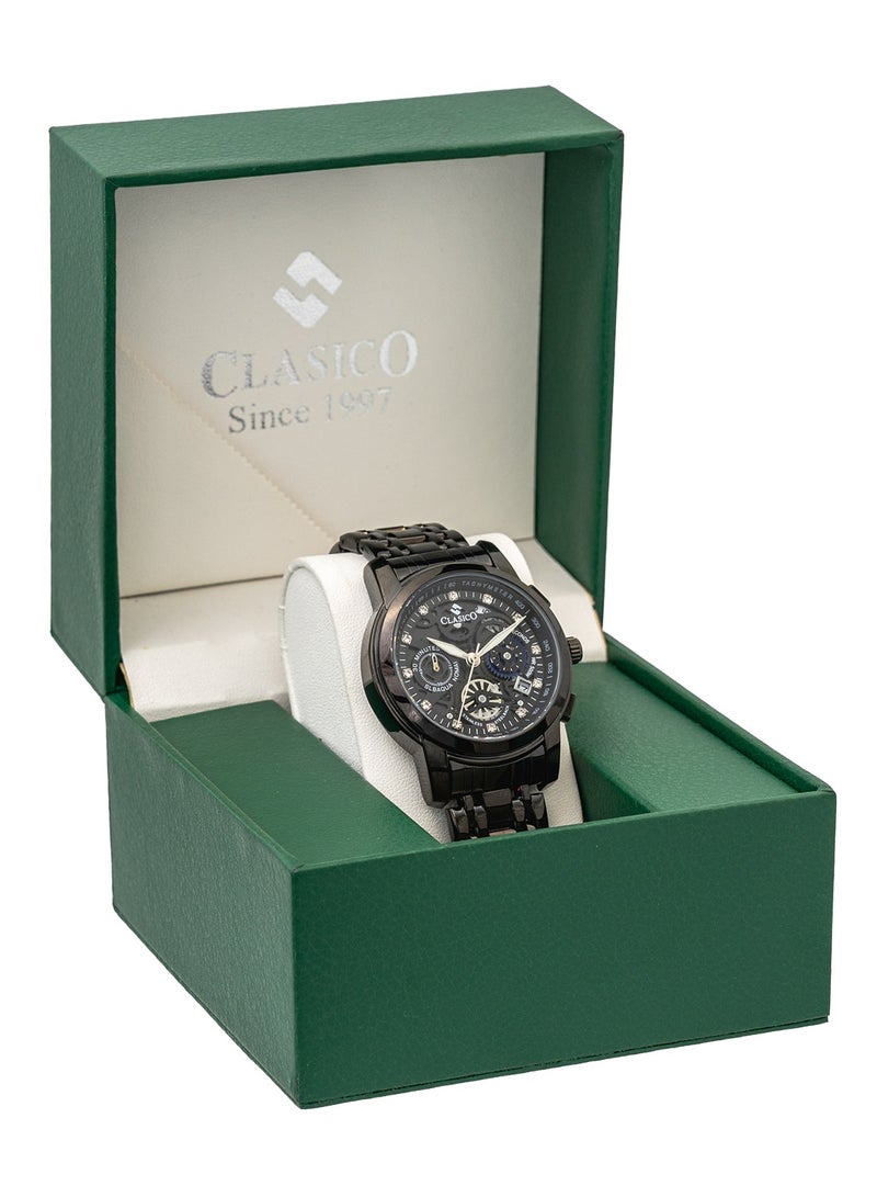 Clasico Skeleton Dial Edition – Stealth Black Chronograph Men's Watch with Premium Soft Steel Strap – Waterproof Design - Image 4