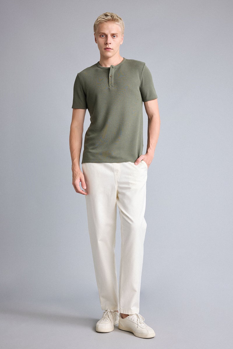 DeFacto Beige Man Baggy Fit Tie Waist Trousers Casual - Image 1