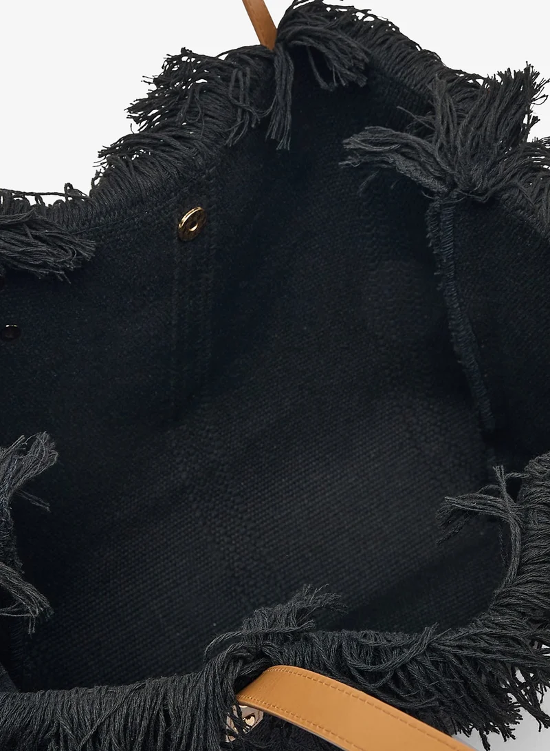 Ella Black Beach Tote Bag With Fringe Detail for Women | Best Price UAE