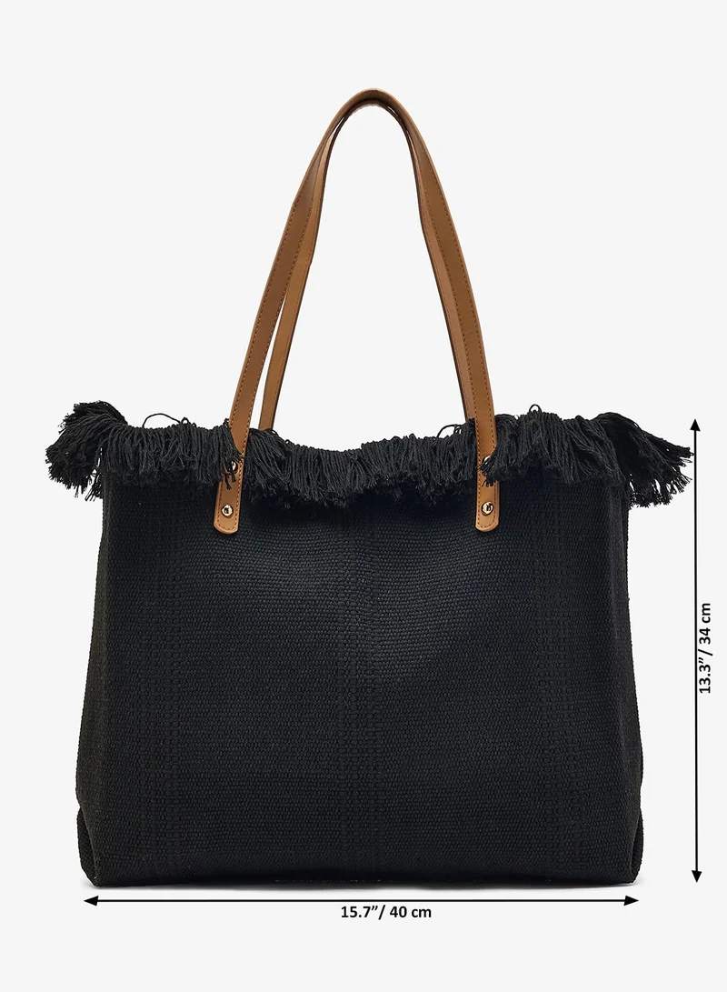 Ella Black Beach Tote Bag With Fringe Detail for Women | Best Price UAE
