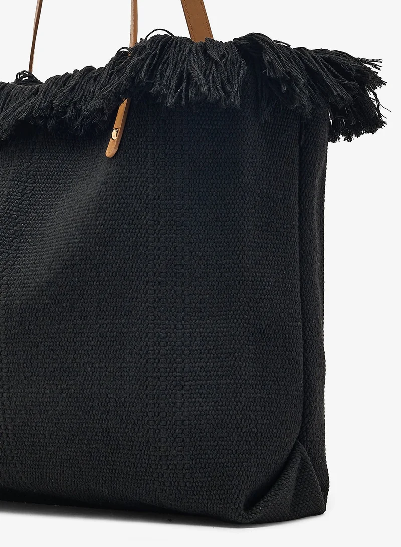 Ella Black Beach Tote Bag With Fringe Detail for Women | Best Price UAE