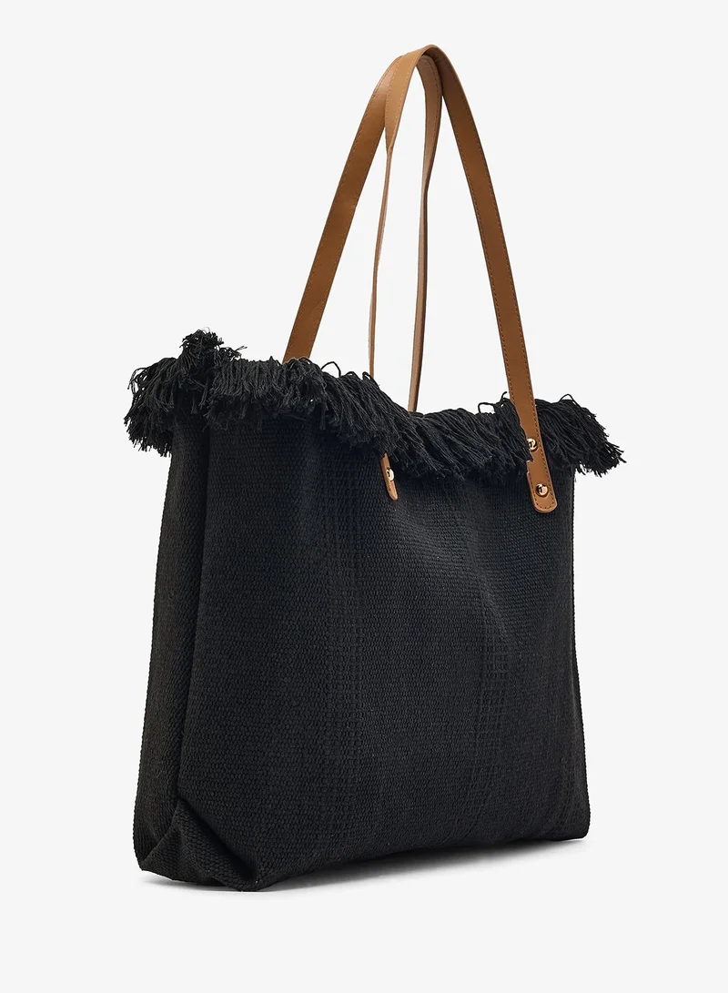 Ella Black Beach Tote Bag With Fringe Detail for Women | Best Price UAE