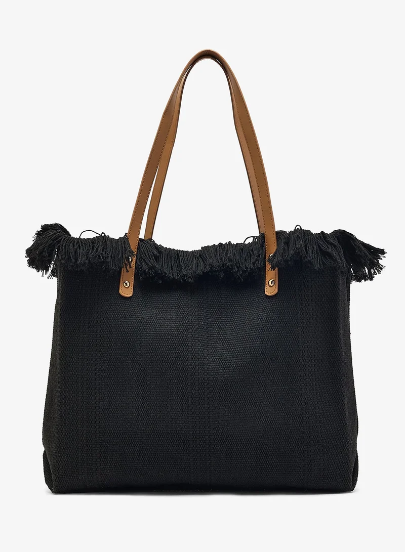 Ella Black Beach Tote Bag With Fringe Detail for Women | Best Price UAE