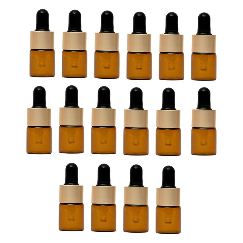 Devinez Amber Color Round Glass Bottle, 5 ml - Set of 16 with Golden Black Dropper for Essential Oils, Blends, DIY Skin Care, Cosmetics, Multipurpose Bottle for Home and Travel Purpose - Image 1