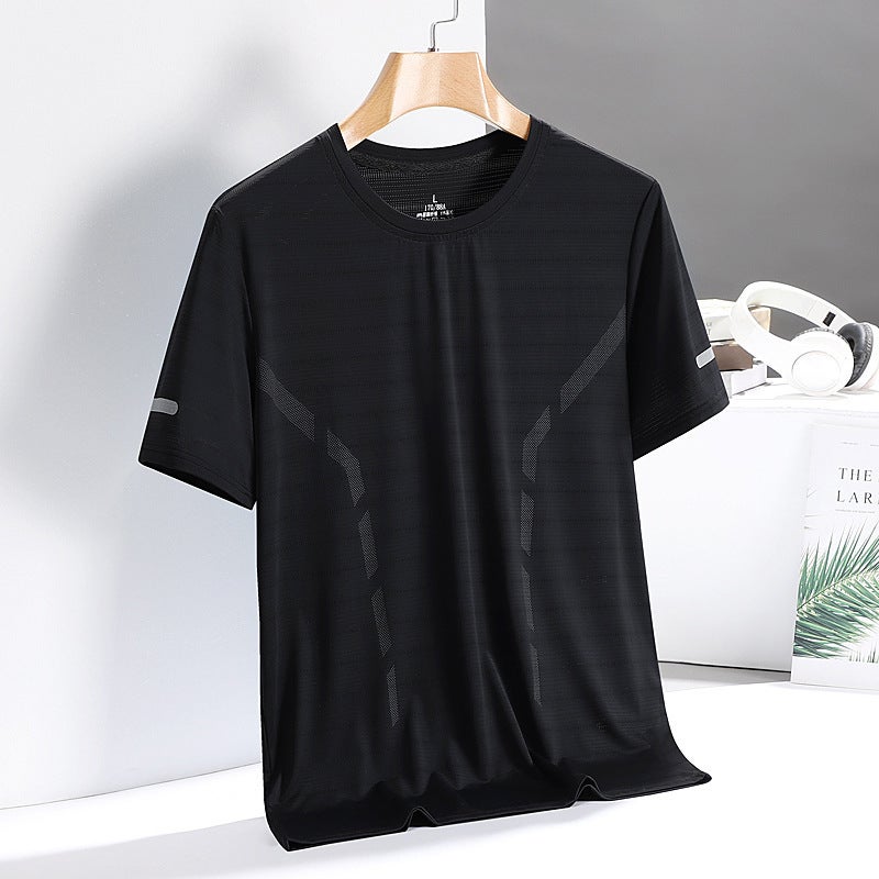 Ice Silk T-Shirt Men'S Quick-Drying Short-Sleeved T-Shirt Summer High-Elastic Ice-Feel Breathable Middle-Aged Tops Factory - Image 1