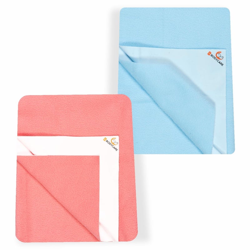 Bodycare Baby Dry Sheet Waterproof Bed Protector | Extra Absorbent | Anti - Bacterial & Odour Free Washable Gifts Pack, PACK of 2 Coral Candy & Sky Blue 70 X 100 CM - Image 1