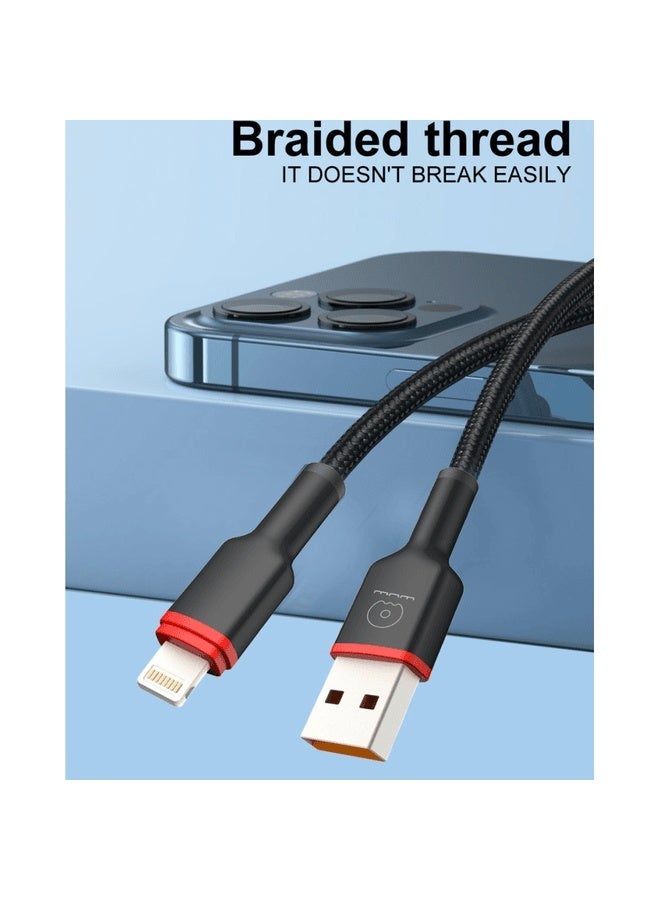 كابل شحن فائق السرعة للآيفون - كابل PD USB-A إلى Lightning لسلسلة iPhone 14/13/12/11/X/XR وiPad Pro، نقل بيانات مستقر، طول 1 متر و2 متر، تصميم متين - أسود - Image 2