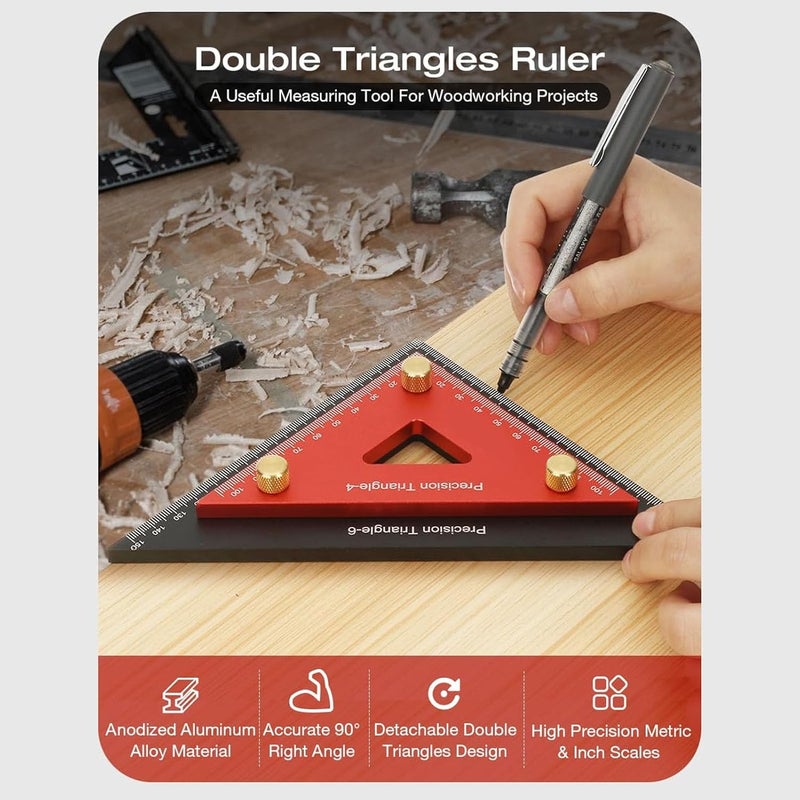 4 Inch And 6 Inch Detachable Double Triangle Ruler Aluminum Alloy Accurate Carpentry Square Tool - Image 4