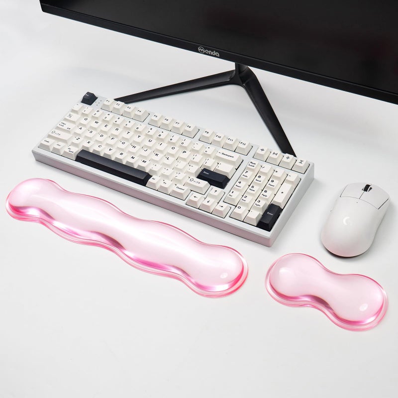 Sumgsn Ergonomic Silicone Gel Keyboard and Mouse Wrist Rest Set â€“ Clear Wrist Rest for Keyboard 60%/68%/75%, Comfort & Support for Typing and Gaming(Pink) - Image 1