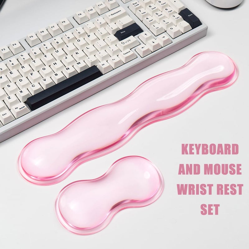 Sumgsn Ergonomic Silicone Gel Keyboard and Mouse Wrist Rest Set â€“ Clear Wrist Rest for Keyboard 60%/68%/75%, Comfort & Support for Typing and Gaming(Pink) - Image 2