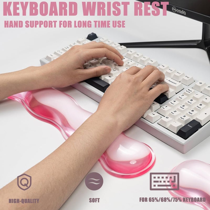 Sumgsn Ergonomic Silicone Gel Keyboard and Mouse Wrist Rest Set â€“ Clear Wrist Rest for Keyboard 60%/68%/75%, Comfort & Support for Typing and Gaming(Pink) - Image 4