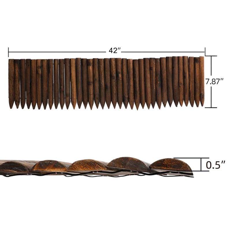 Worth Garden Wooden Short Fence Burnt Wood Finish Outdoor Landscape Edging Flexible Decorative Border - Tree Fence - Spring Garden & Yard Maintenance - 7.9'' H x 42'' L - K619A05 - Image 2