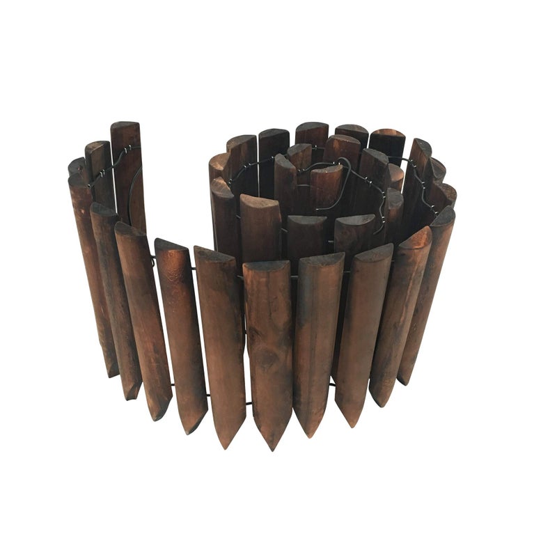 Worth Garden Wooden Short Fence Burnt Wood Finish Outdoor Landscape Edging Flexible Decorative Border - Tree Fence - Spring Garden & Yard Maintenance - 7.9'' H x 42'' L - K619A05 - Image 1