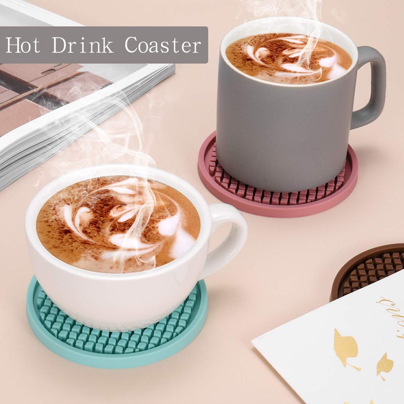 ME.FAN Silicone Coasters [6 Pack] Thickened Drink Coasters with Holder - Cup Mat - Non-Slip, Non-stick, Stay Put, Deep Tray - Prevents Furniture and Tabletop Damages(Gray) - Image 5